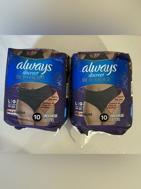 2x Always Discreet Boutique Women’s Black Underwear - 10 Pack each